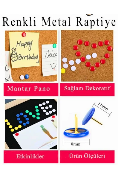 Renkli Raptiye 90 ADET  1 paket pvc kaplamalı başlık - Resim 3