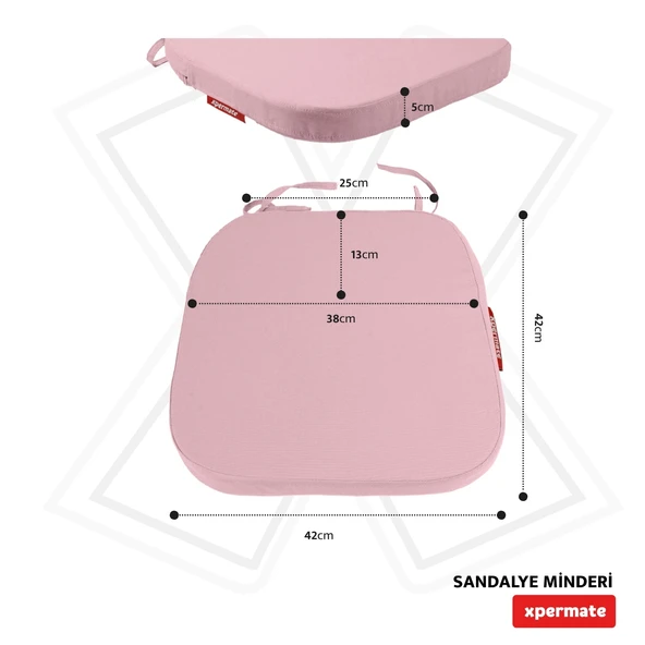XPERMATE StandartFit Oval Sandalye Minderi Fermuarlı Yıkanabilir Kılıf Bağcıklı Su ve Yağ İtici 42x42x5 Pembe - Resim 5