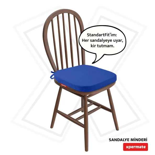 XPERMATE StandartFit Oval Sandalye Minderi Fermuarlı Yıkanabilir Kılıf Bağcıklı Su ve Yağ İtici 42x42x5 Mavi ürün görseli