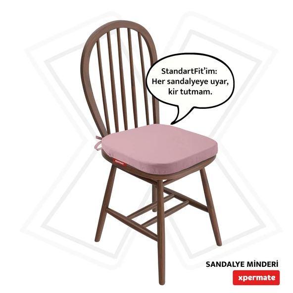 XPERMATE StandartFit Oval Sandalye Minderi Fermuarlı Yıkanabilir Kılıf Bağcıklı Su ve Yağ İtici 42x42x5 Pembe ürün görseli 1