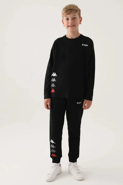 Kappa Siyah Bisiklet Yaka Kappa Logo Baskılı Erkek Çocuk Sweatshirt - Resim 5