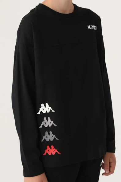 Kappa Siyah Bisiklet Yaka Kappa Logo Baskılı Erkek Çocuk Sweatshirt - Resim 3