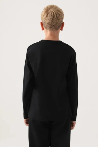 Kappa Siyah Bisiklet Yaka Kappa Logo Baskılı Erkek Çocuk Sweatshirt - Resim 4