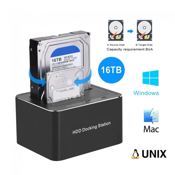 Usb 3.0 hdd docking station 2.5 inç,3.5 inç sata hdd klonlama standı HDD dock - 2