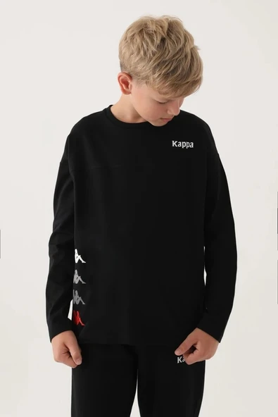 Kappa Siyah Bisiklet Yaka Kappa Logo Baskılı Erkek Çocuk Sweatshirt ürün görseli