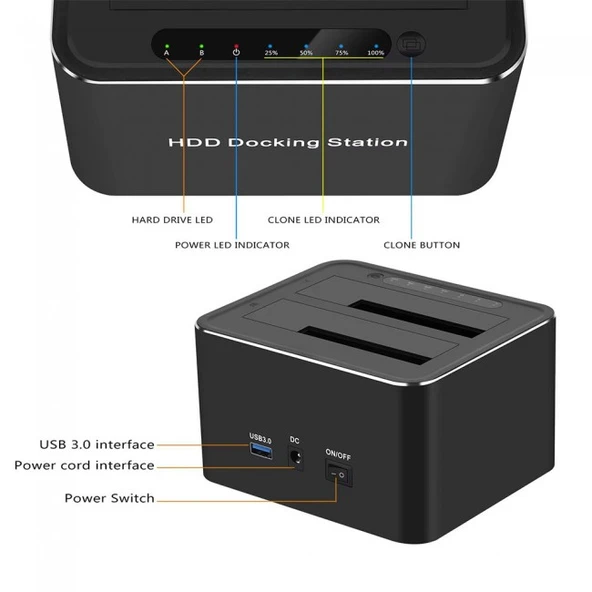 Usb 3.0 hdd docking station 2.5 inç,3.5 inç sata hdd klonlama standı HDD dock - 4