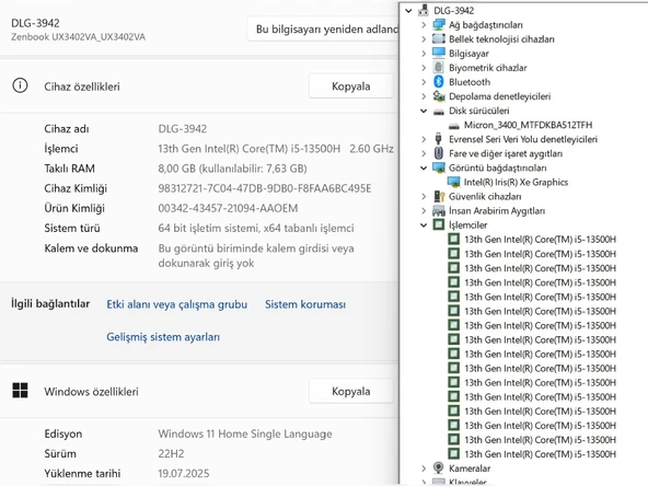 Asus ZenBook 14 UX3402VA-KP659W Intel Core i5 13500H 8GB 512GB SSD W11 Iris Xe 14” WQXGA (İKİNCİ EL) - 5