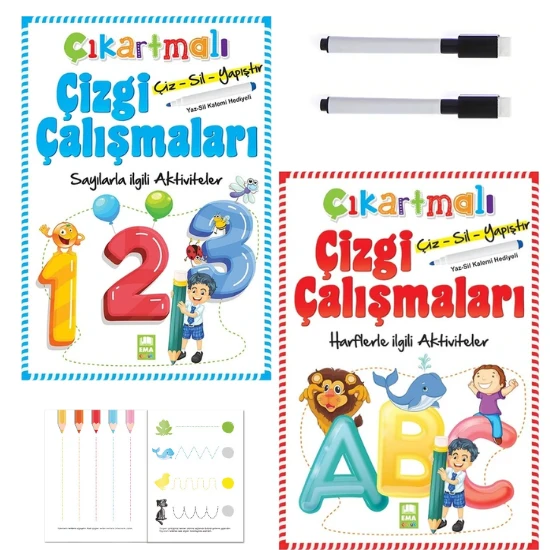 Çıkartmalı Çizgi Çalışmaları harfler ve sayılarla ilgili aktiviteler  ikisi bir arada yaz-sil özellik - 1