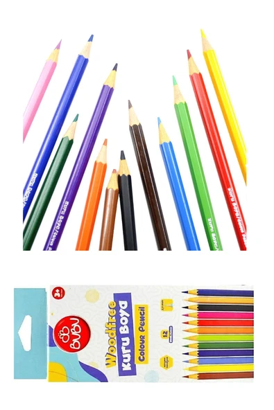 bubu 3 lü boyama seti kuru-sulu ve pastel boyama seti 12 şer renk - Resim 2