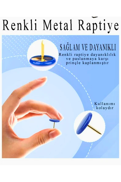 Renkli Raptiye 90 ADET  1 paket pvc kaplamalı başlık - Resim 2