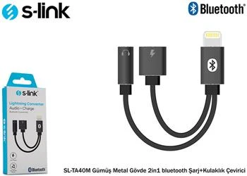 S-link SL-TA40M Lightning Gri Metal 2in1 bluetooth Şarj+Kulaklık Çevirici - 2