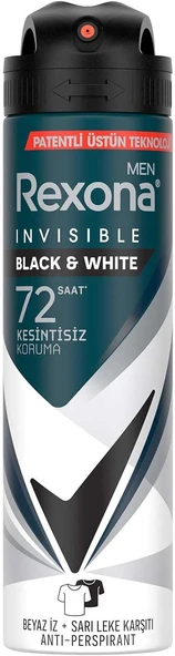 Rexona Men Erkek Sprey Deodorant Invisible Black & White 150 ml ürün görseli