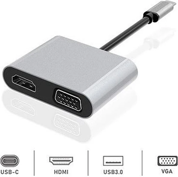 Dexim Dhu0004 Premium 4 in 1 USB-Typ-c HDMI VGA Hub for iPad Pro, Macbook, PC, Laptop ürün görseli 1