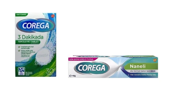 Corega Protez Temizleyici Tablet 30Lu + Protez Yapiştirici Ferahlatici 40 Gr