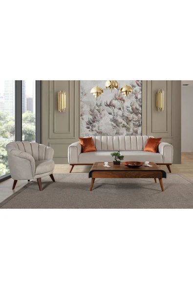 Perla Sofa   Velar Yataklı Koltuk Takımı Babyface Krem
