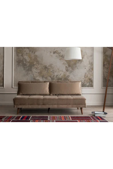 Perla Sofa   RETRO KOLSUZ YATAKLI KANEPE VİZON - Resim 2