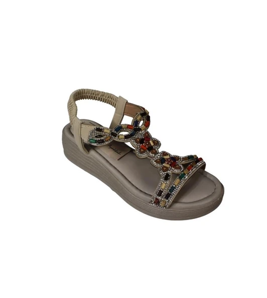 YAZKIŞ Kadın Siyah Ten Üzeri Taşlı Bileği Lastikli 4cm  Rahat Taban Sandalet - 4