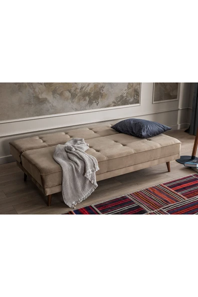 Perla Sofa   RETRO KOLSUZ YATAKLI KANEPE VİZON - Resim 3