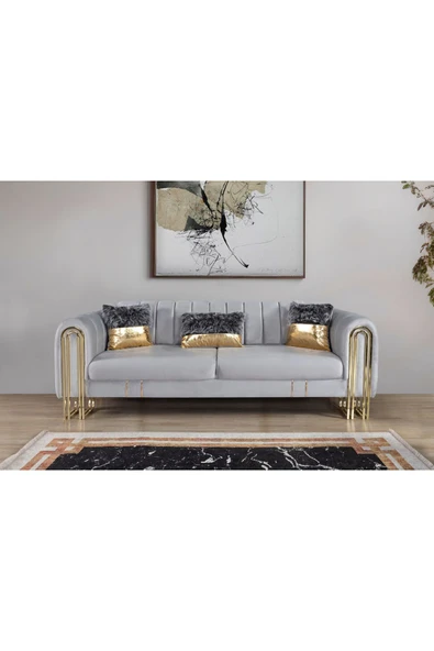 Perla Sofa   VALES YATAKLI ÜÇLÜ KOLTUK AÇIK GRİ