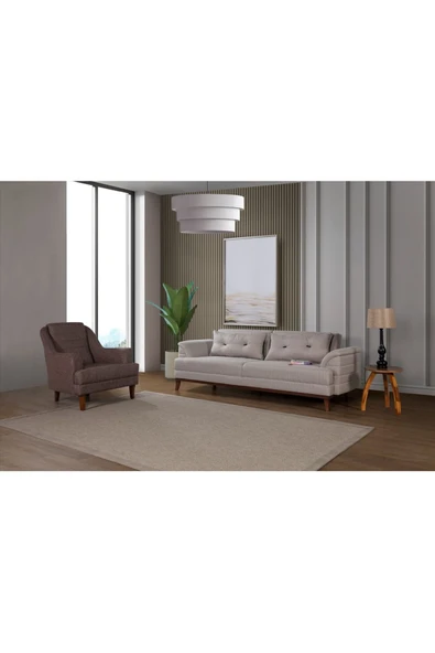 Perla Sofa Madrid Koltuk Takımı Keten Açık Kahve Kazayağı