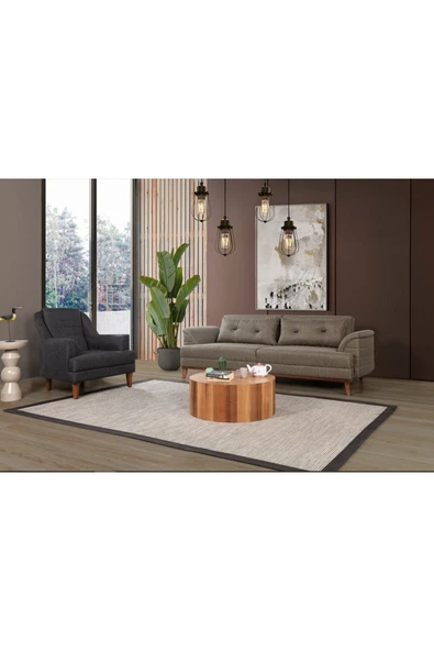 Perla Sofa Madrid Koltuk Takımı Keten Koyu Kahve Kazayağı
