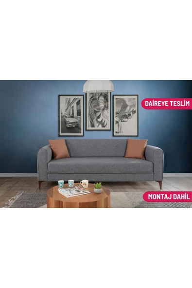 Perla Sofa FERRANTİ YATAKLI SANDIKLI ÜÇLÜ KANEPE AÇIK GRİ