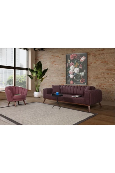 Perla Sofa   VELAR KOLTUK TAKIMI KETEN BORDO KAZAYAĞI - 2