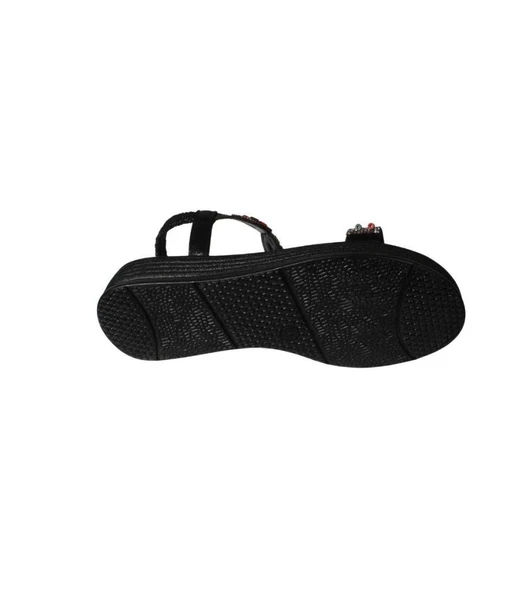 YAZKIŞ Kadın Siyah Ten Üzeri Taşlı Bileği Lastikli 4cm  Rahat Taban Sandalet - 9