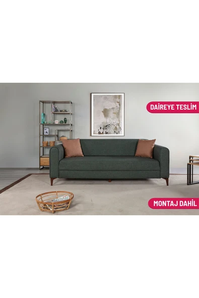 Perla Sofa   FERRANTİ YATAKLI SANDIKLI ÜÇLÜ KANEPE YEŞİL