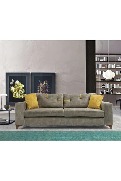Perla Sofa Konfor Üçlü Kanepe Vizon