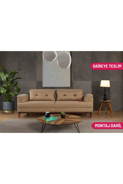 Perla Sofa Madrid Üçlü Yataklı Kanepe Hardal Kazayağı