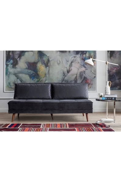 Perla Sofa   RETRO KOLSUZ YATAKLI KANEPE ANTRASİT - Resim 2