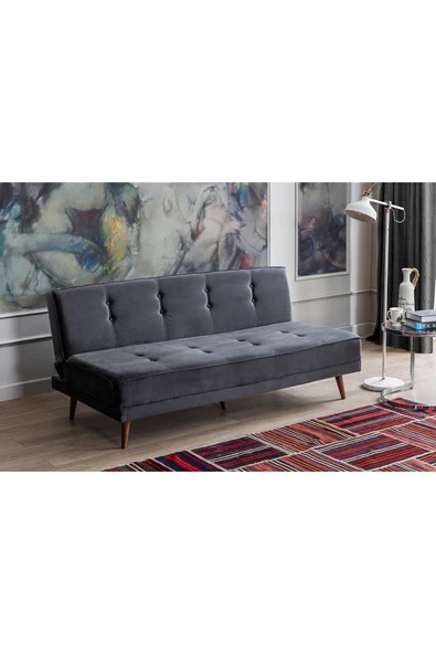 Perla Sofa   RETRO KOLSUZ YATAKLI KANEPE ANTRASİT - Resim 5