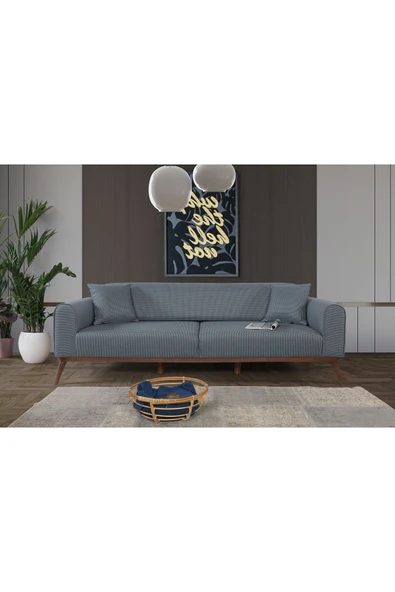 Perla Sofa   SENECA YATAKLI KANEPE KETEN KOYU MAVİ KAZAYAĞI