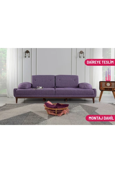 Perla Sofa   NELSON ÜÇLÜ KOLTUK KETEN MOR ürün görseli