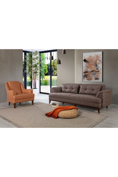 Perla Sofa   Madrid Koltuk Takımı Keten Kahve - 2