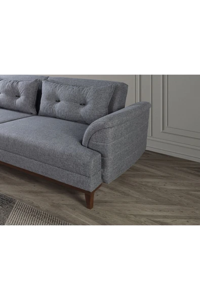 Perla Sofa Madrid Üçlü Yataklı Kanepe Keten Açık Gri - 3