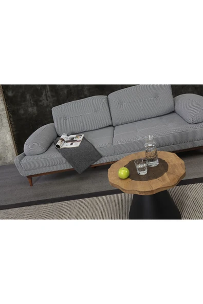 Perla Sofa   NELSON ÜÇLÜ KOLTUK KETEN GRİ KAZAYAĞI - 2