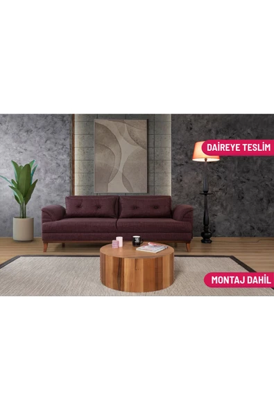 Perla Sofa   Madrid Üçlü Yataklı Kanepe Koyu Bordo Kazayağı ürün görseli