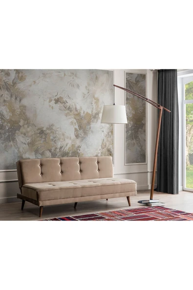 Perla Sofa   RETRO KOLSUZ YATAKLI KANEPE VİZON - Resim 4