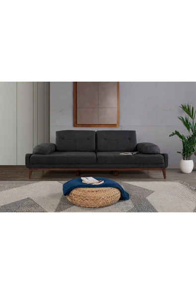 Perla Sofa   NELSON ÜÇLÜ KOLTUK KETEN ANTRASİT - Resim 2