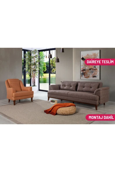 Perla Sofa Madrid Koltuk Takımı Keten Kahve