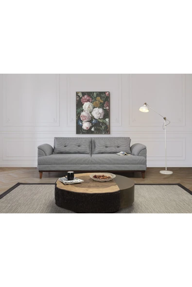 Perla Sofa Madrid Üçlü Yataklı Kanepe Keten Siyah Kazayağı