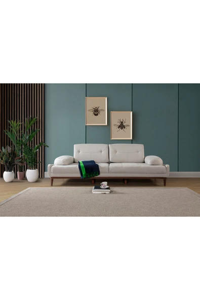Perla Sofa   NELSON ÜÇLÜ KOLTUK KETEN KREM - Resim 2