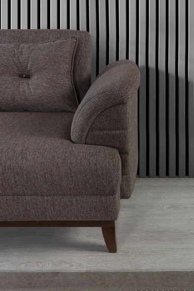 Perla Sofa   Madrid Üçlü Yataklı Kanepe Keten Kahve - 3