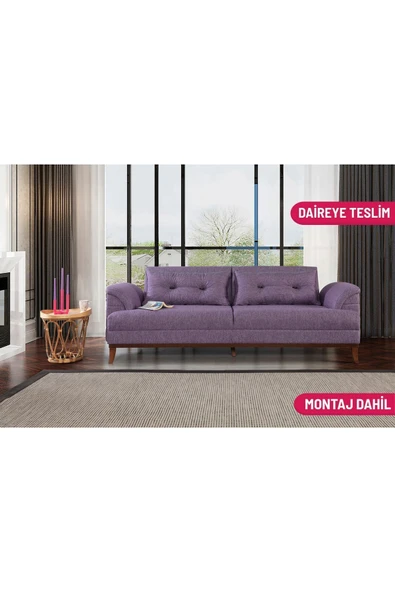 Perla Sofa   Madrid Üçlü Yataklı Kanepe Keten Mürdüm