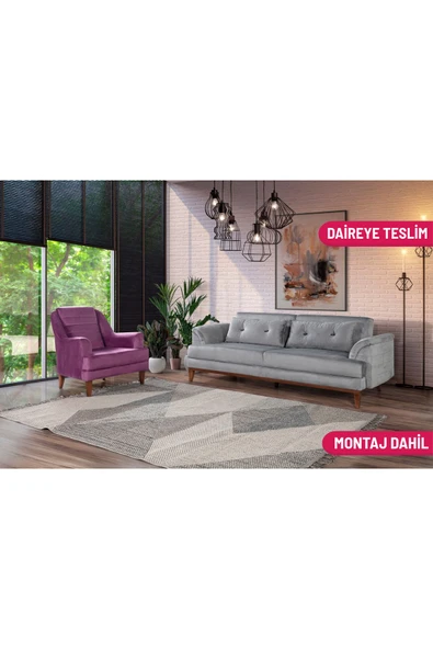 Perla Sofa   Madrid Koltuk Takımı Babyface Açık Gri