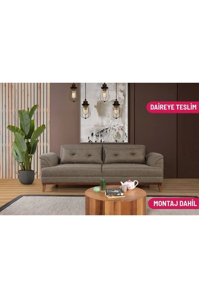 Perla Sofa Madrid Üçlü Yataklı Kanepe Koyu Kahve Kazayağı