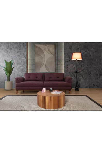 Perla Sofa   Madrid Üçlü Yataklı Kanepe Koyu Bordo Kazayağı - Resim 2