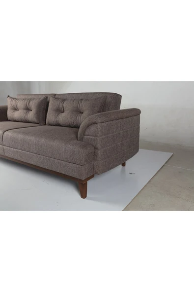 Perla Sofa   Madrid Üçlü Yataklı Kanepe Keten Kahve - 7
